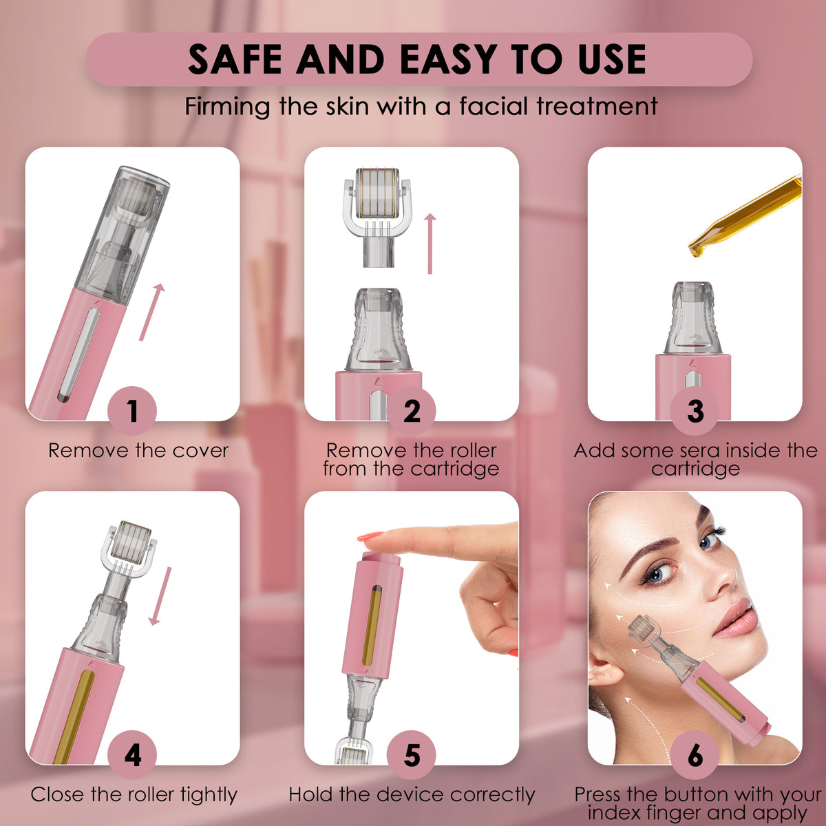Derma Roller with Serum Reservoir, Pink