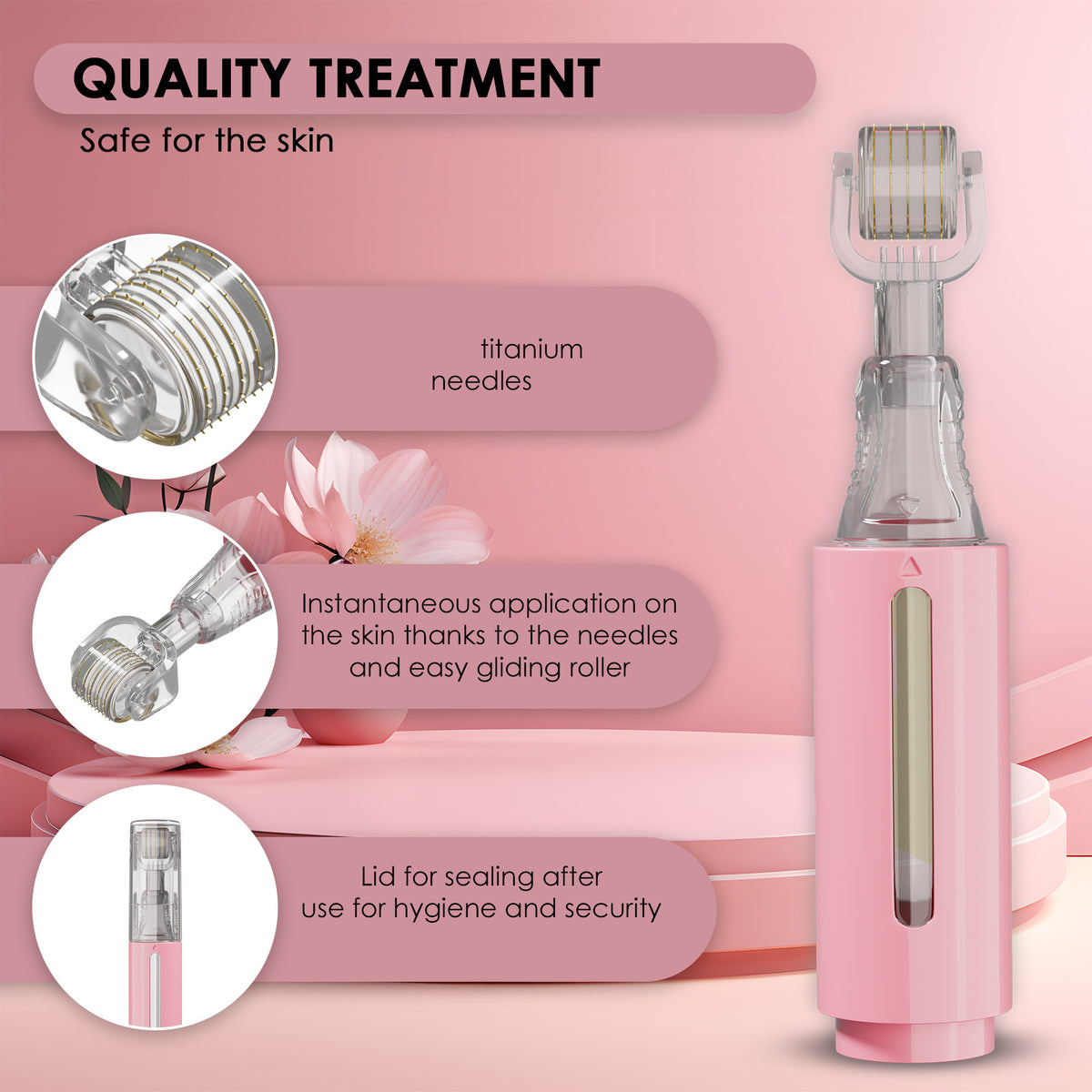 Derma Roller with Serum Reservoir, Pink