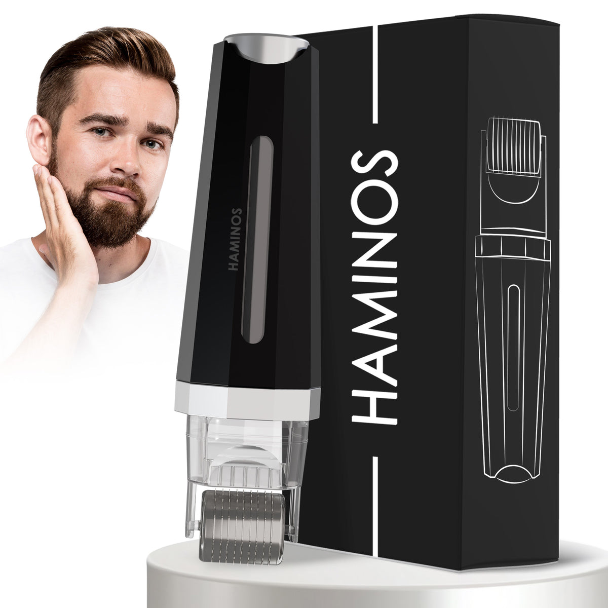 HAMINOS Derma Roller 3.0 black with serum reservoir, 520 titanium needles