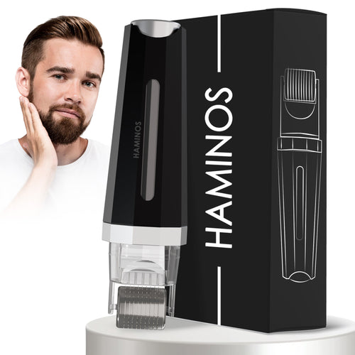 HAMINOS Derma Roller 3.0 black with serum reservoir, 520 titanium needles
