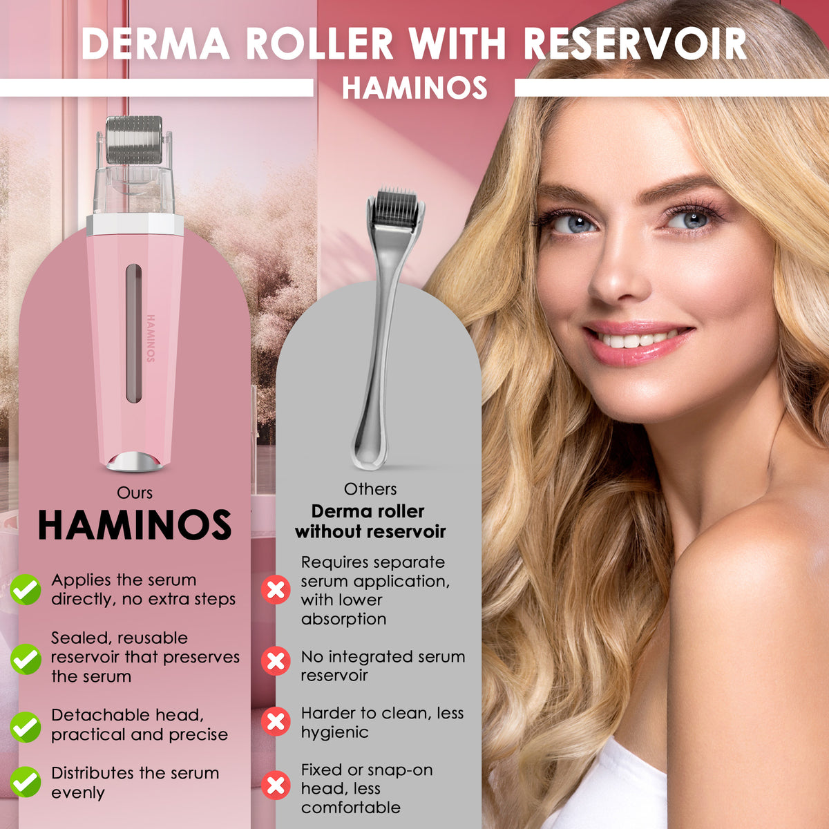 HAMINOS Derma Roller 3.0 pink — detail