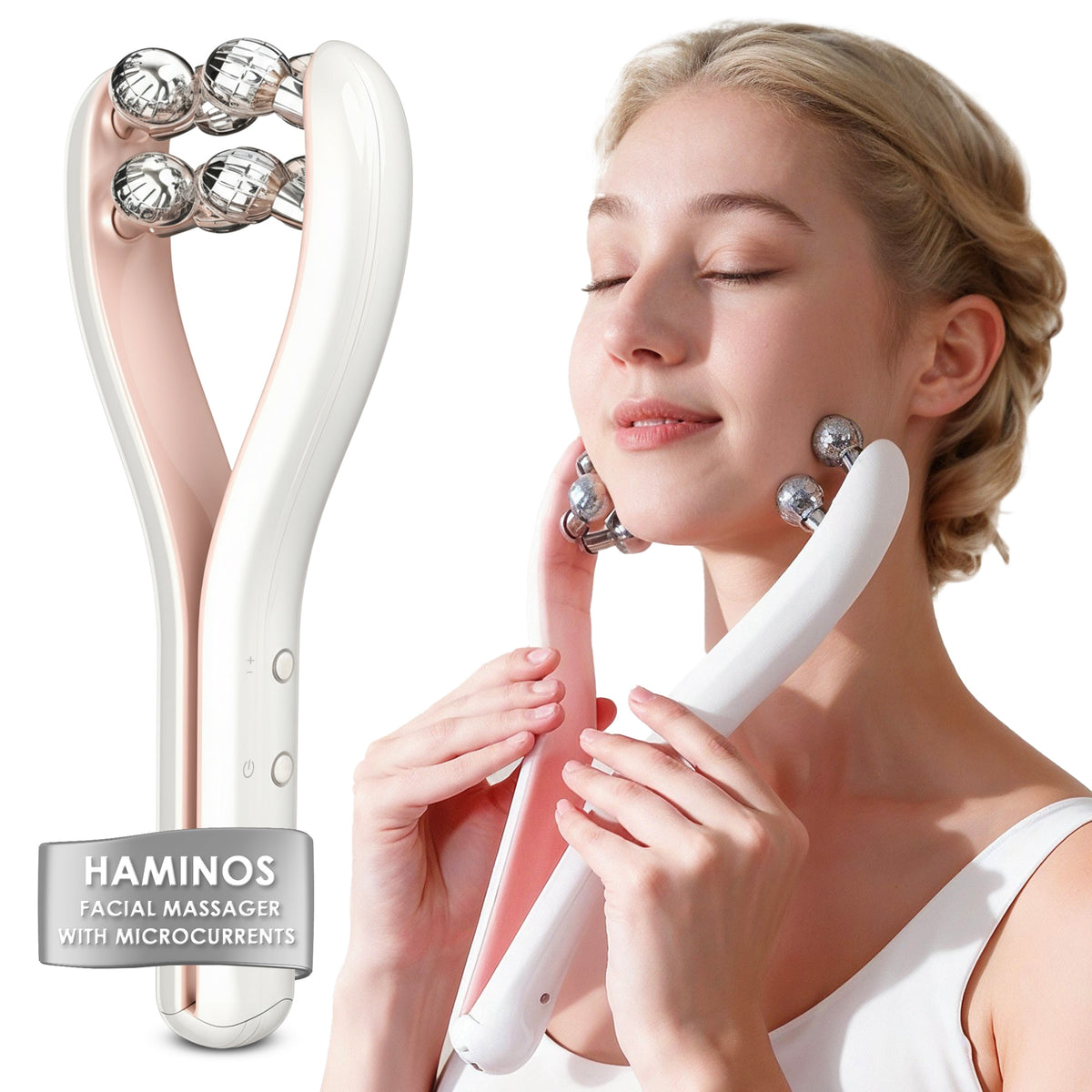 HAMINOS facial massager with microcurrent and 3D roller