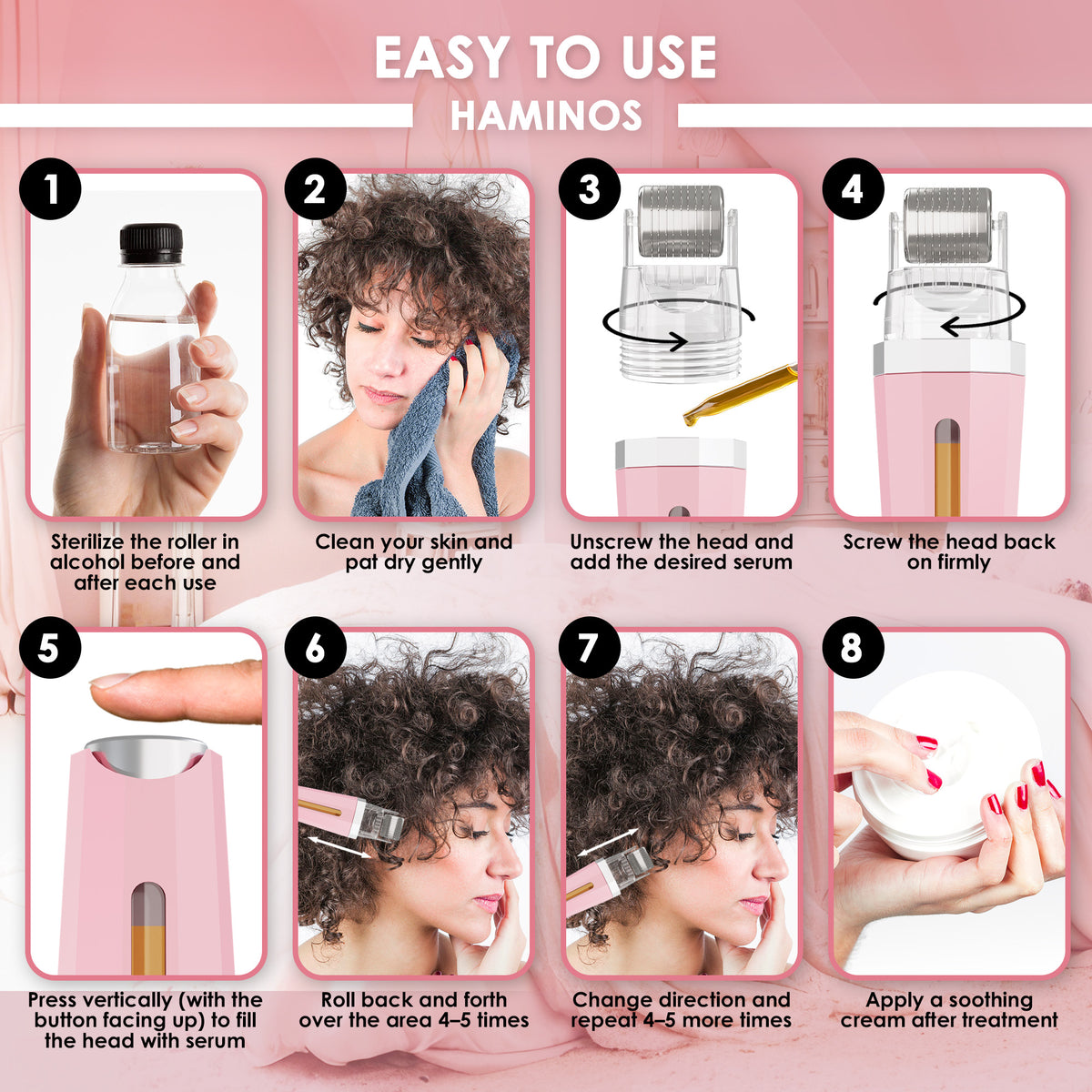 HAMINOS Derma Roller 3.0 pink — how to use