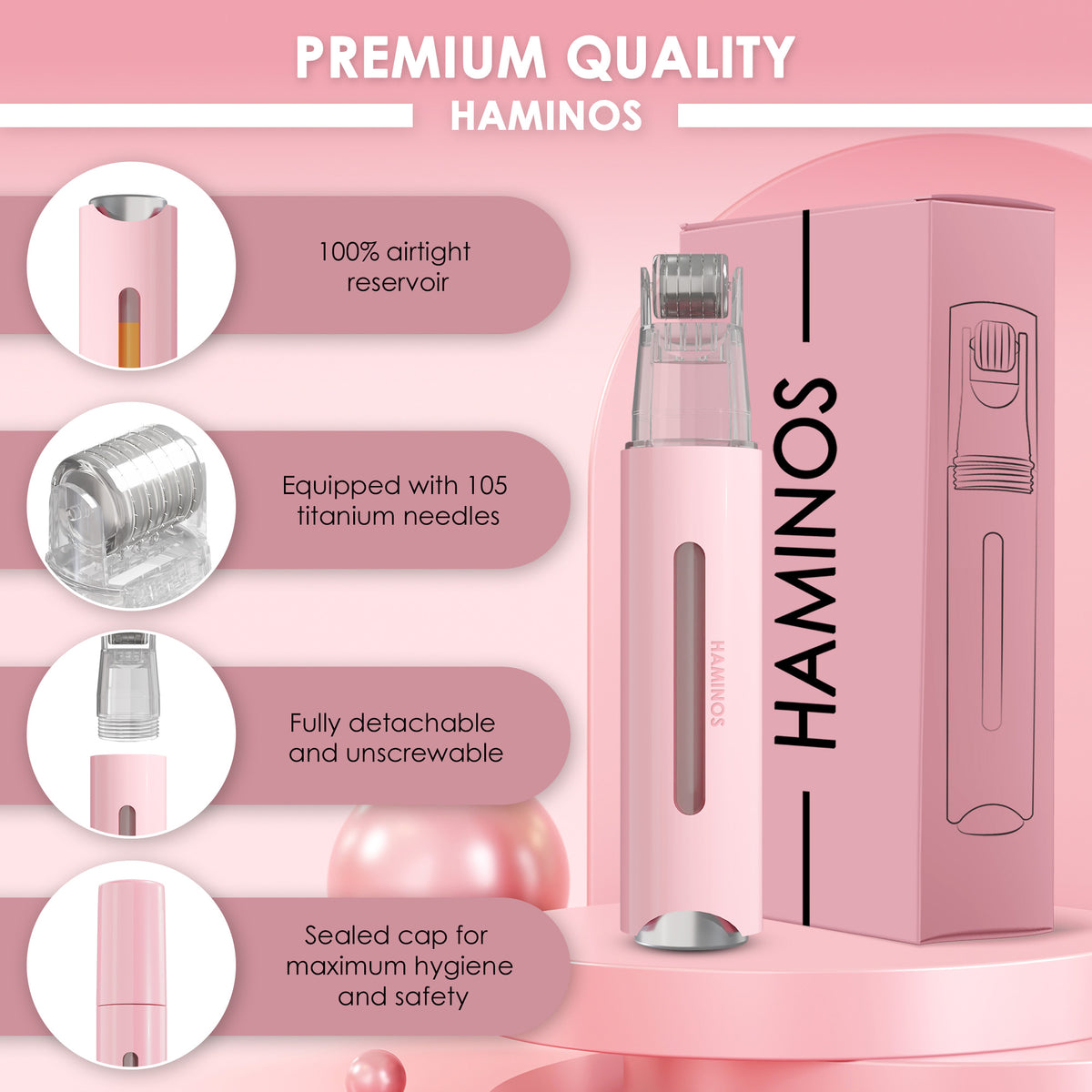 HAMINOS Derma Roller 2.0 — titanium microneedles